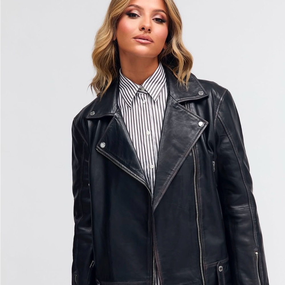 Classic Black Leather Moto Jacket - Women - Picture 5 of 5